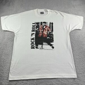 Vintage 80s Elvis Presley Shirt Mens XL White Black Red Glitter Single Stitch‎